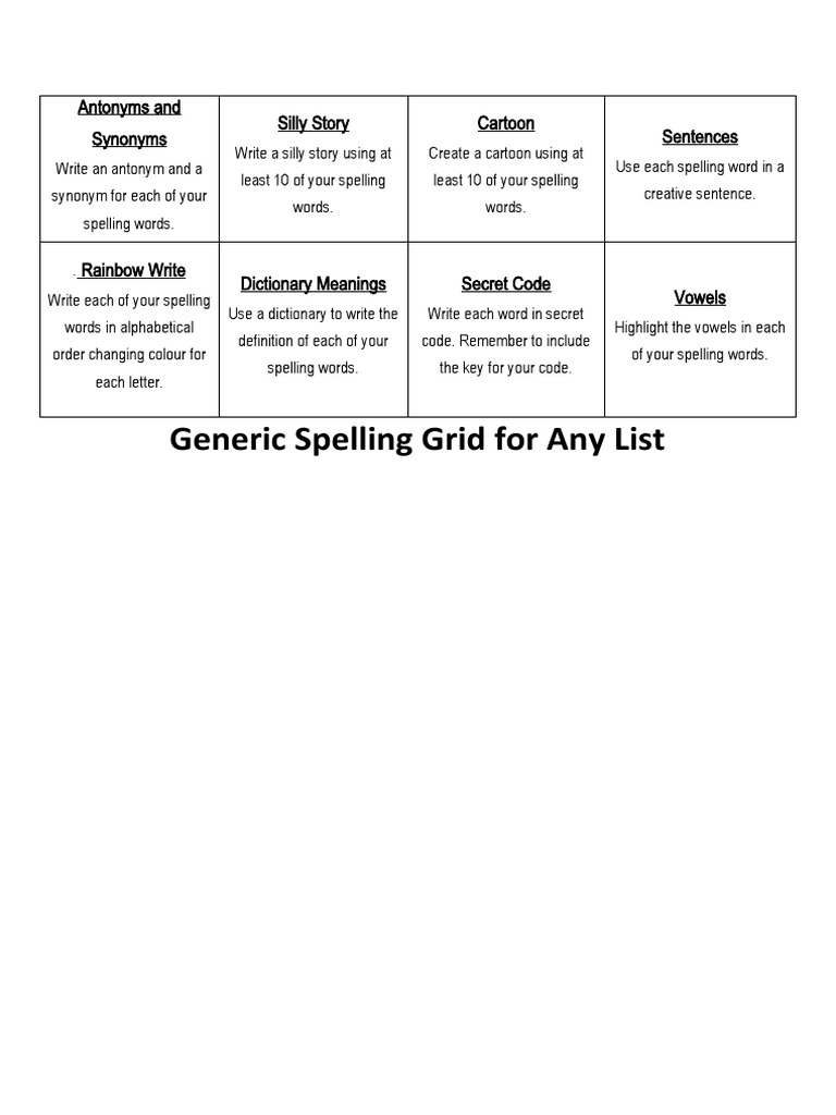 Spelling Grid