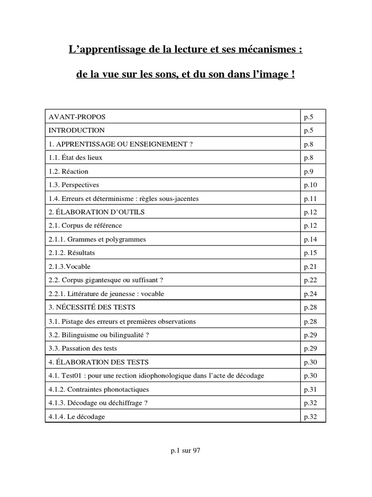 Mécanismes de l'apprentissage de la lecture | PDF | Enseignement ...