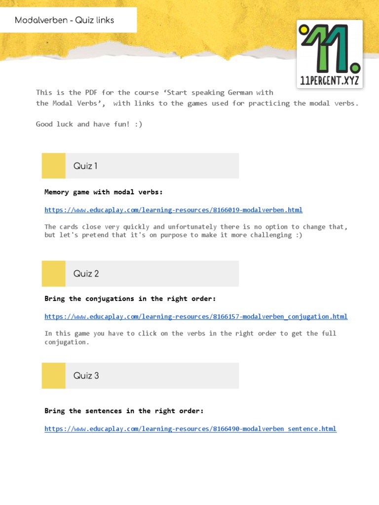 Learn German Modal Verbs Games | PDF