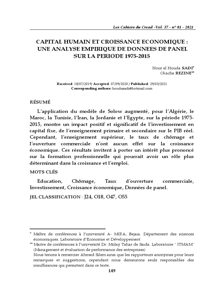 Impact du capital humain sur la croissance | PDF | Croissance ...