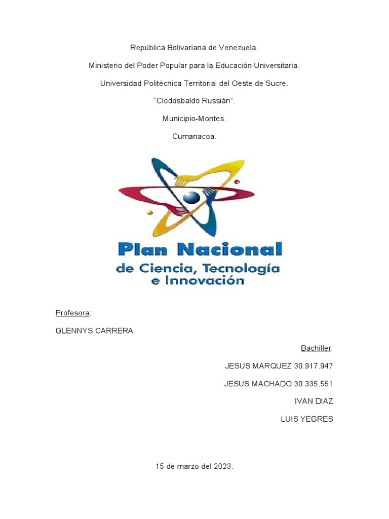 Plan Nacional de Ciencia y Tecnología en Venezuela | PDF | Venezuela ...