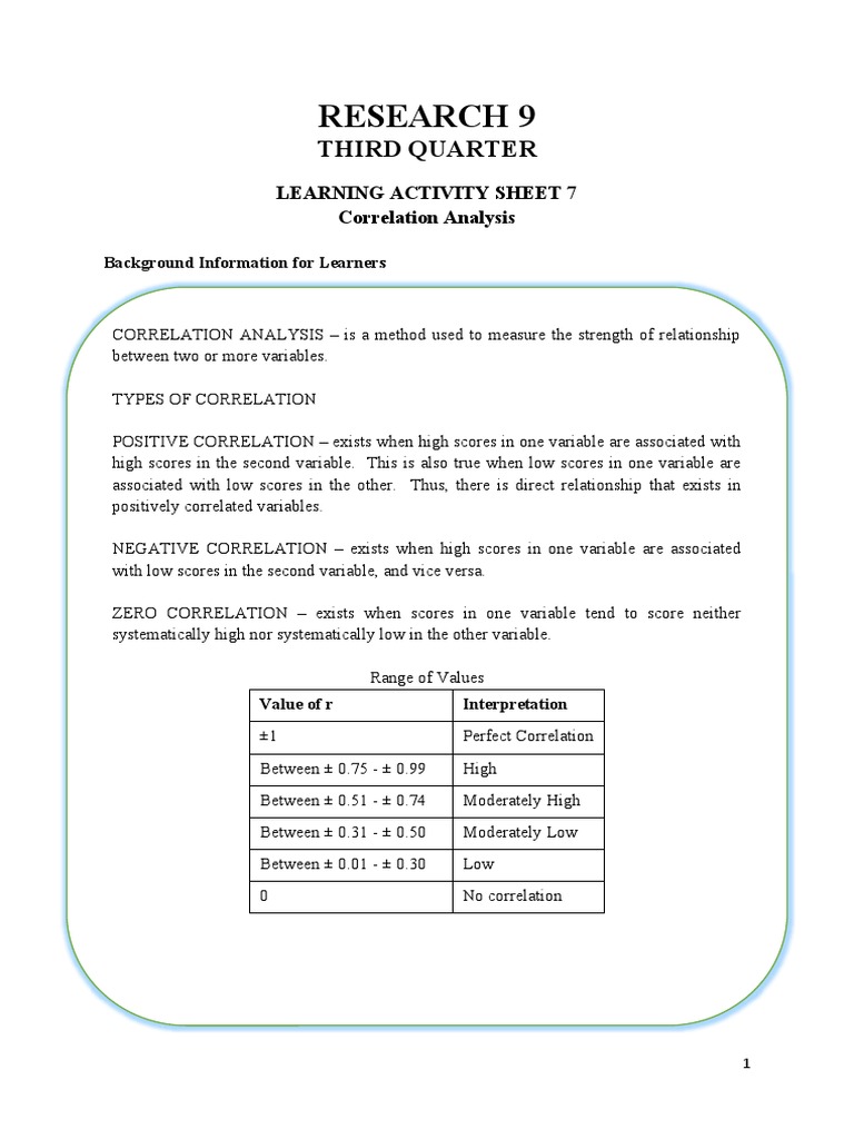 Correlation Analysis Learning Activity | PDF | Teaching Methods & Materials