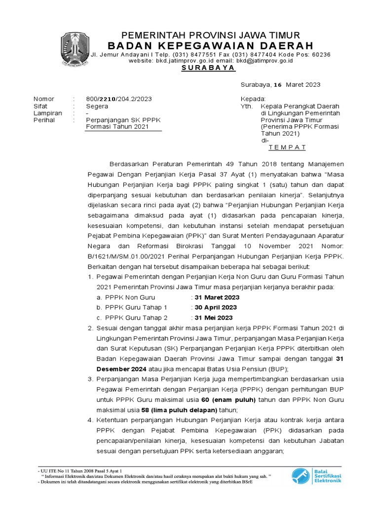 Surat Ke Perangkat Daerah (Perpanjangan SK PPPK Formasi Tahun 2021