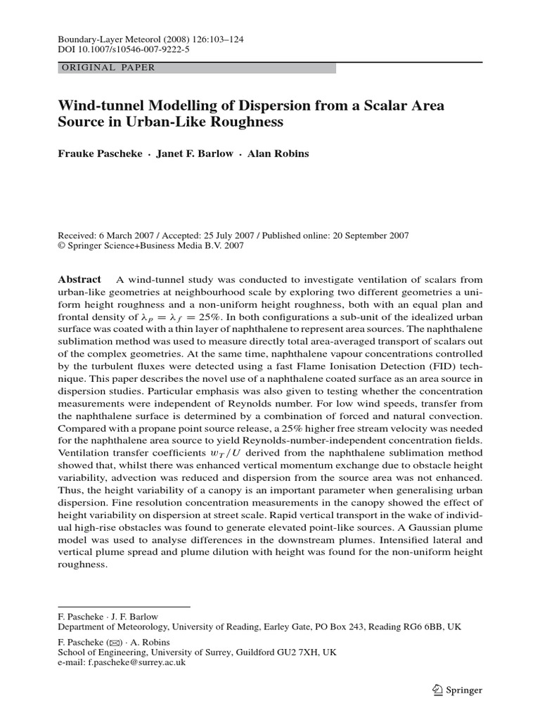 Wind-Tunnel Modelling of Dispersion From A Scalar Area Source in Urban ...