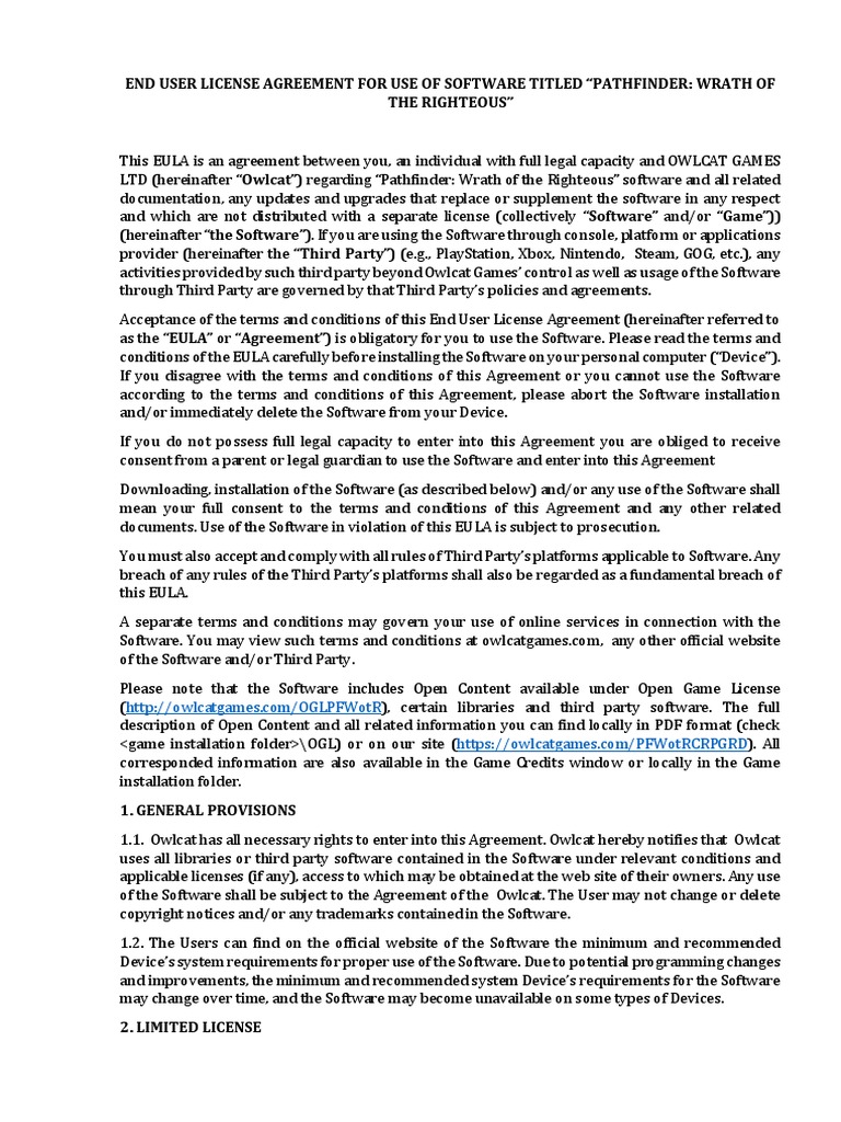 EULA WotRCRPG | PDF | Software | License