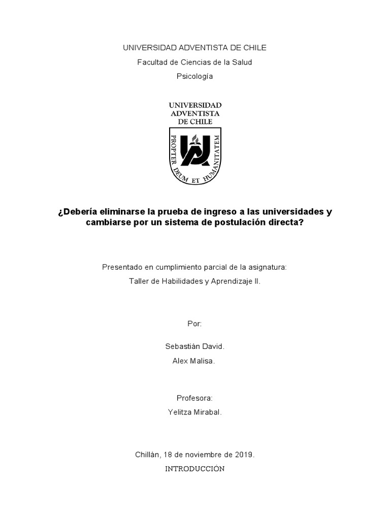 Universidad Adventista de Chile PDF