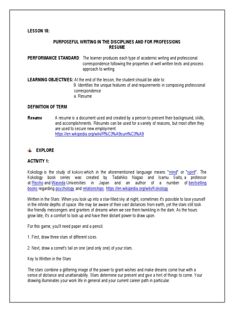 RW - Lesson 18 | PDF | Résumé