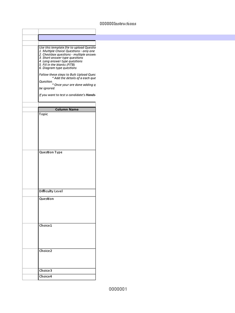Mettl Bulk Upload Template Guide | PDF | Multiple Choice | Metals