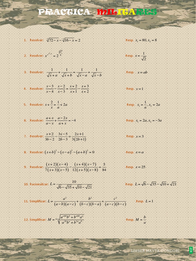Práctica de Matemáticas Militares | PDF