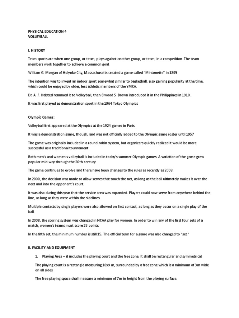 Pe4 Volleyball History Pdf Volleyball Team Sports