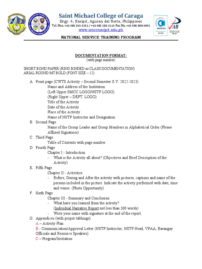 NSTP Documentation Guide for SMCC | PDF | Communication | Writing