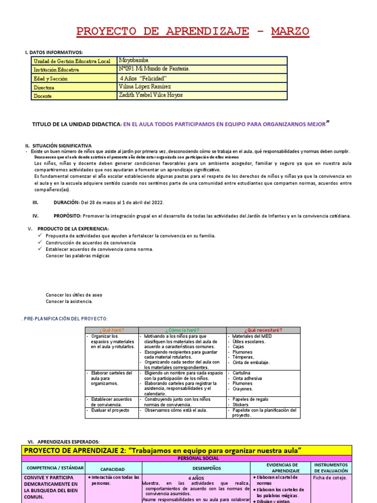 Proyecto de Aprendizaje en el Aula | PDF | Salón de clases | Evaluación