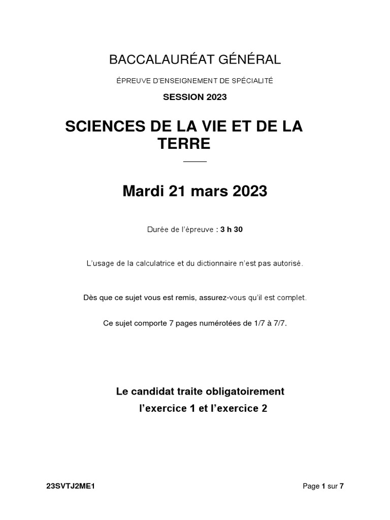 Bac 2023 SVT Jour 2 | PDF | Graine | Datation par le carbone 14