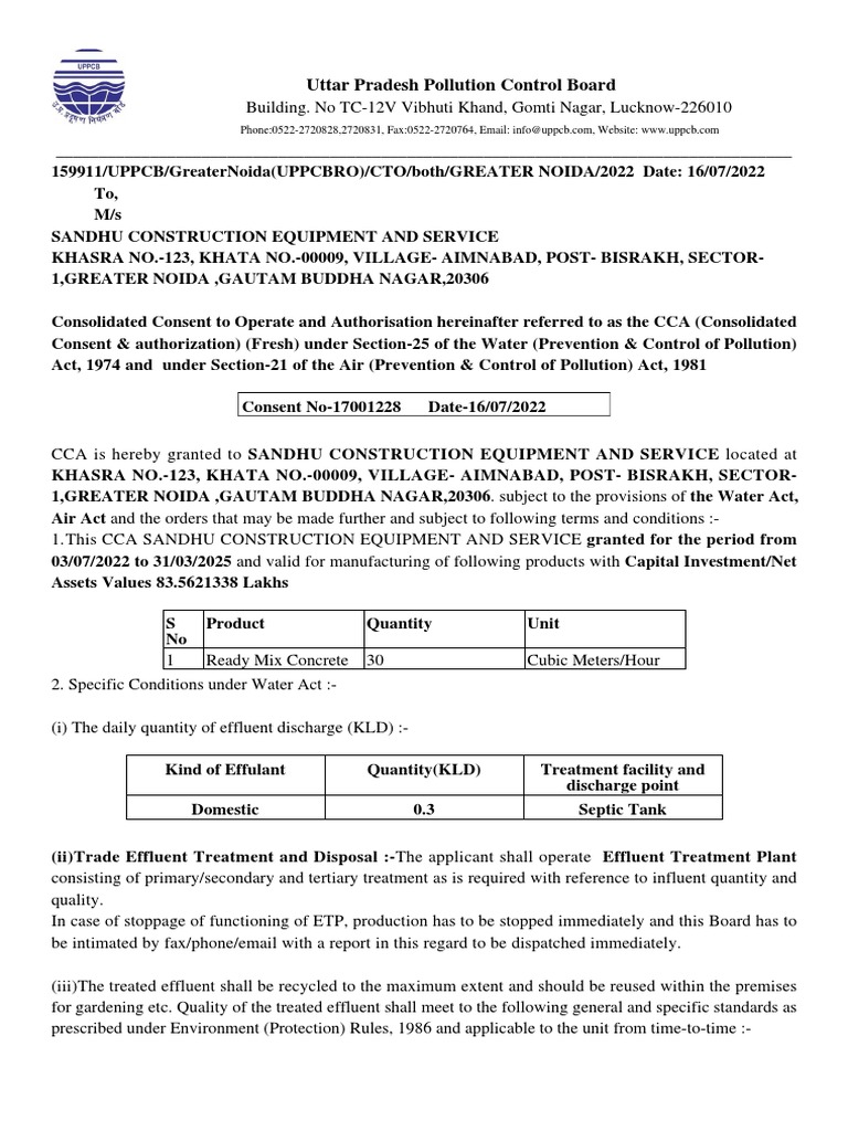 CTO Certificate PDF Waste Hazardous Waste