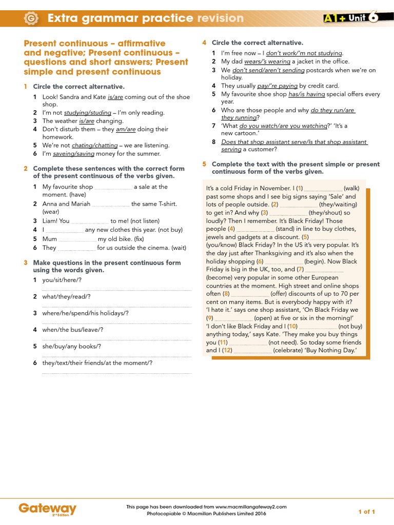 A1 Unit 6 Extra Grammar Practice Revision Pdf Pdf Black Friday