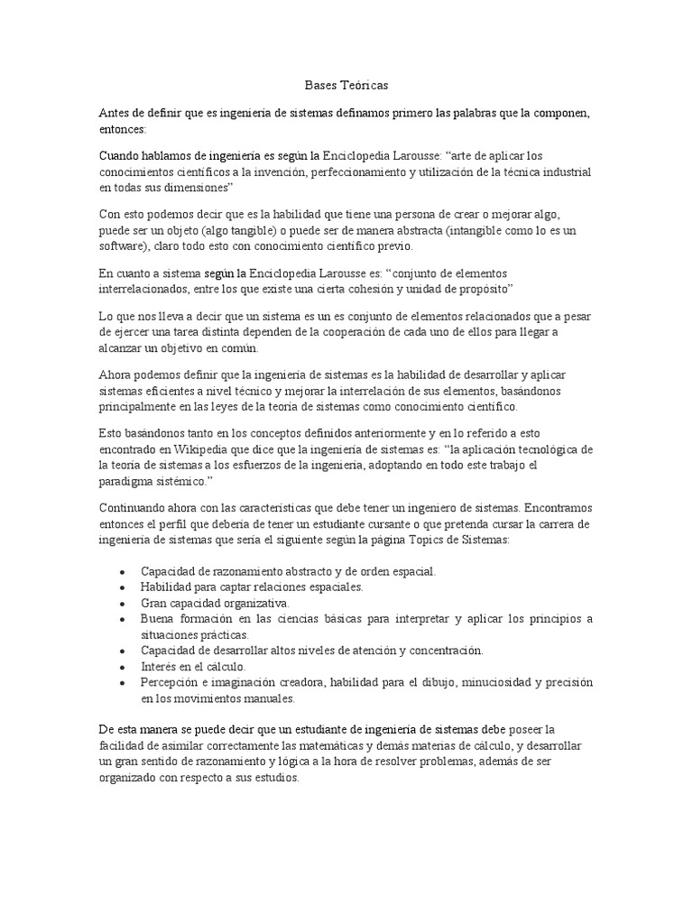 Definición y Bases de Ingeniería de Sistemas | PDF | Ingeniería de ...
