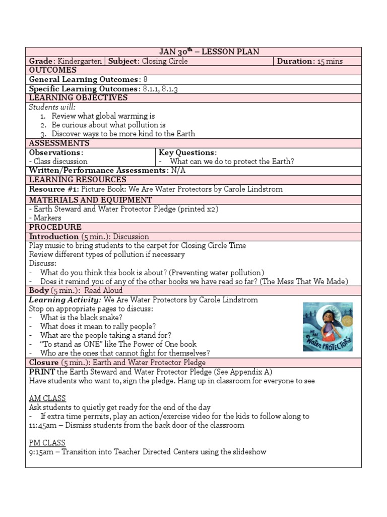 Jan 30 Closing Circle Lesson Plan PDF Lesson Plan Education Theory