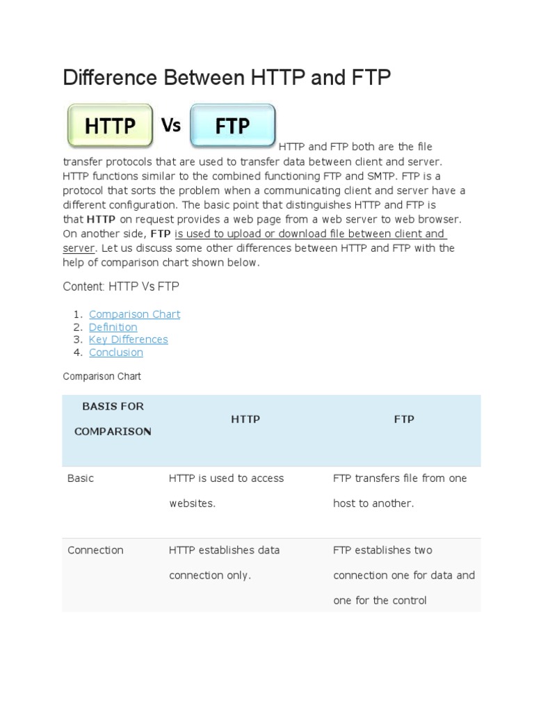 Difference Between HTTP and FTP | PDF | File Transfer Protocol ...