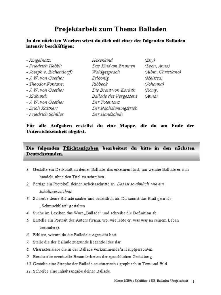 Mb9a Balladen Projektarbeit | PDF