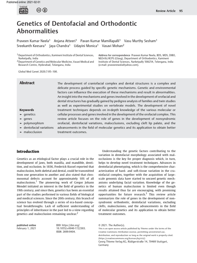 Genetics of Dentofacial and Orthodontic Abnormalities | PDF