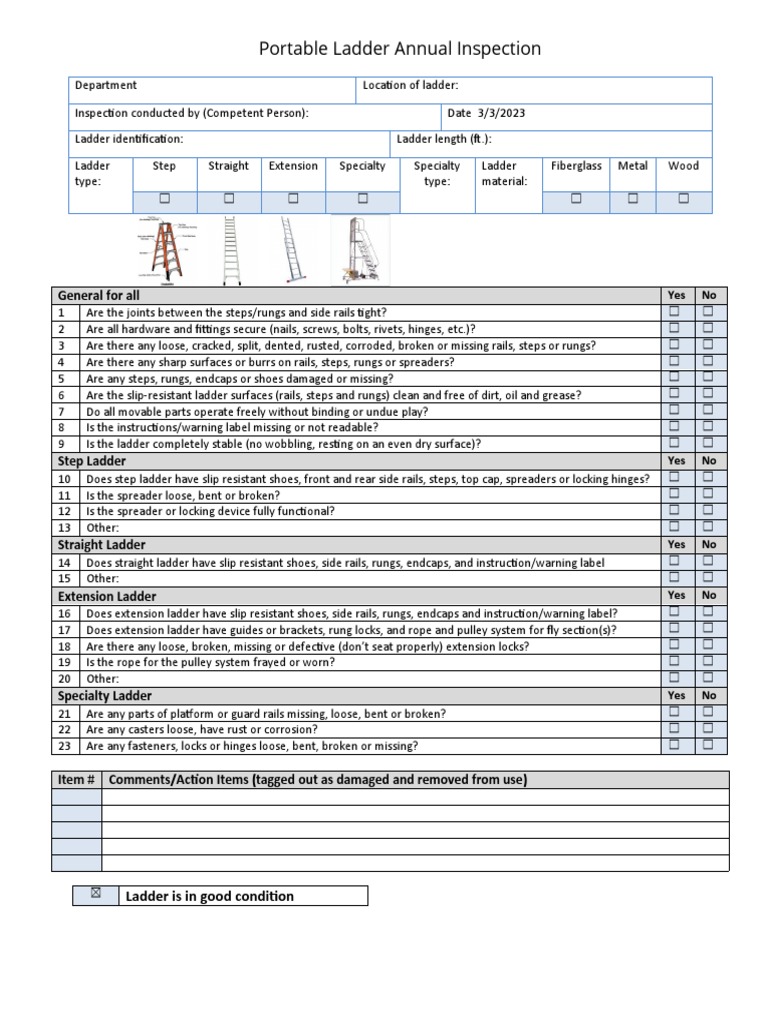 Portable Ladder Inspection Checklist | PDF | Ladder | Screw