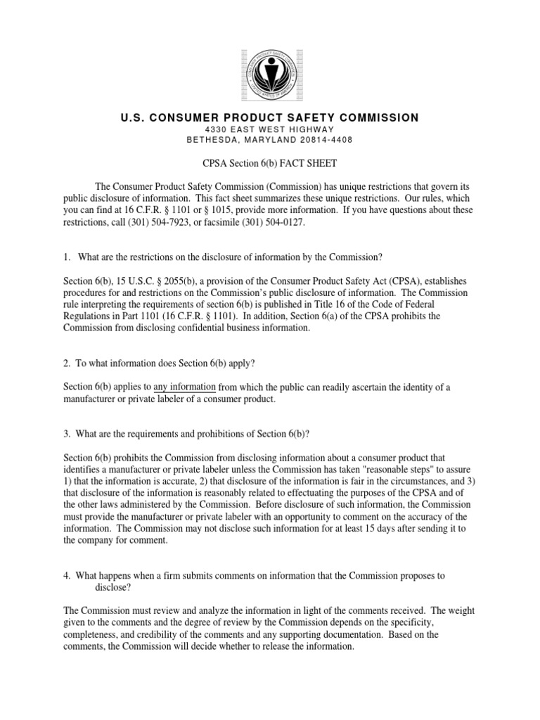 U.S. CONSUMER PRODUCT SAFETY COMMISSION Fact Sheet PDF Discovery