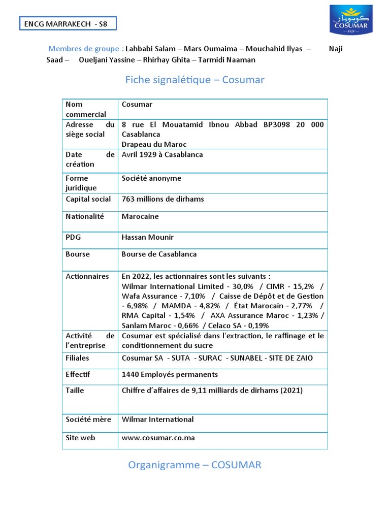 Fiche Signalétique de Cosumar | PDF