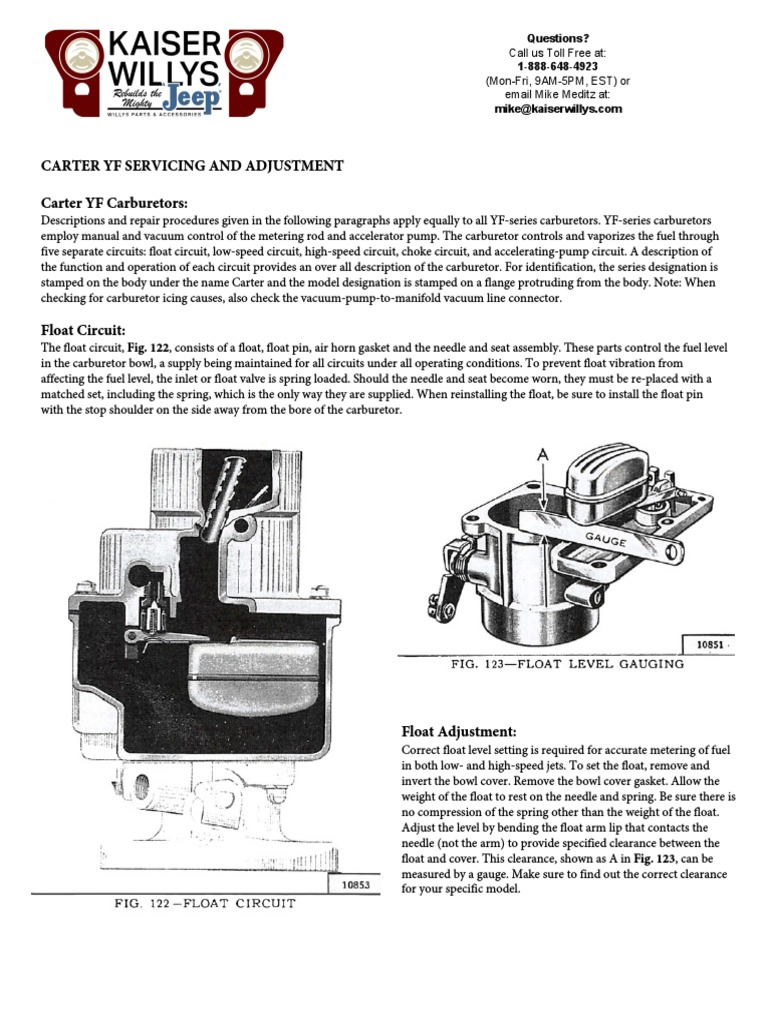Carter Yf Servicing and Adjustment Carter YF Carburetors PDF