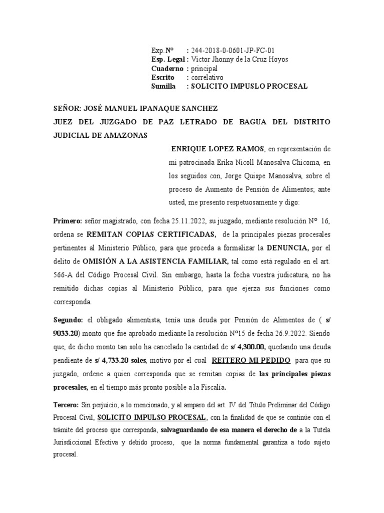 Solicitud de Impulso Procesal en Alimentos | PDF
