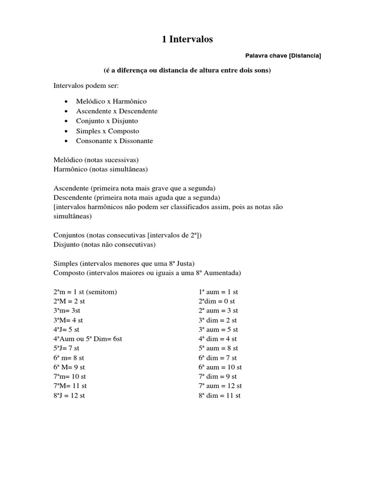 Tipos E Classificações De Intervalos Musicais Pdf Intervalo Música