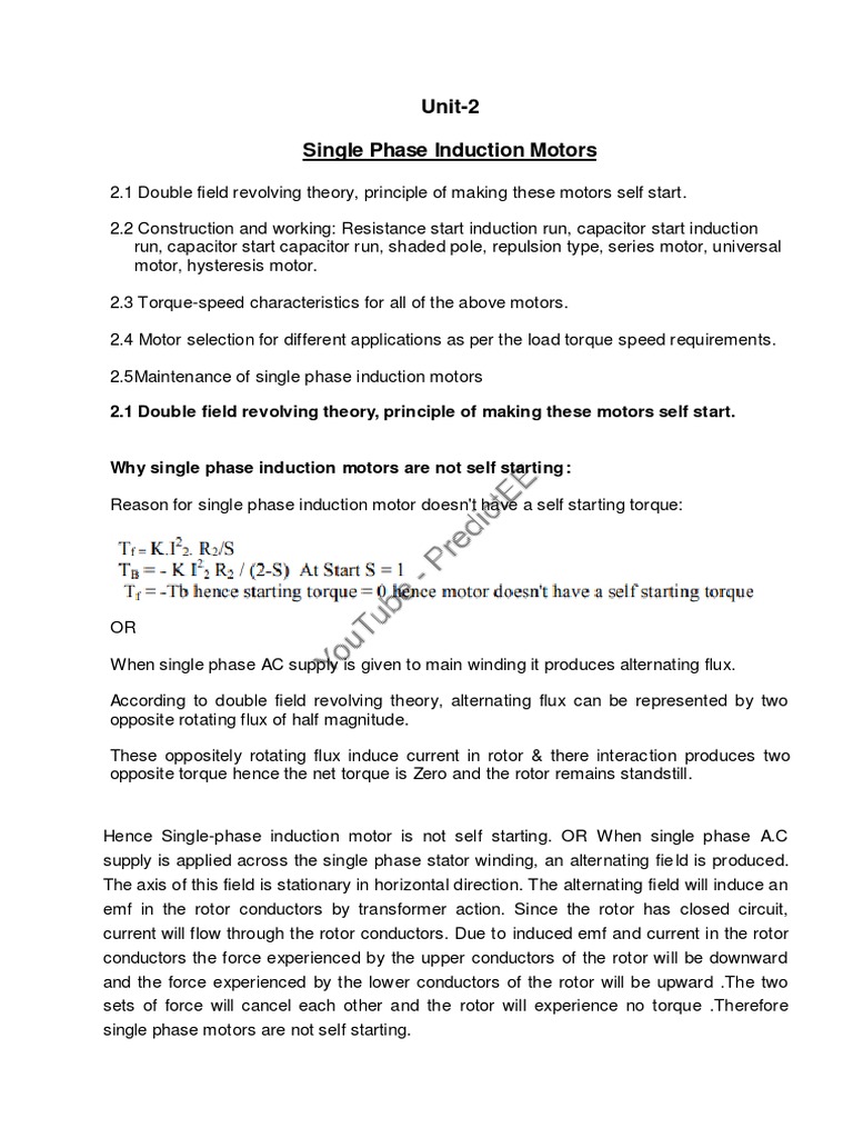 Unit 2 Single Phase Induction Motor - Watermark PDF | PDF | Electric ...