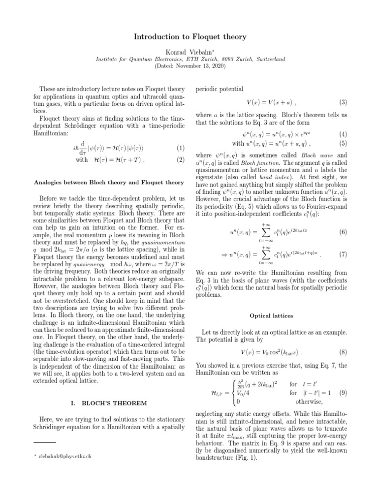Floquetlecture Konrad Viebahn PDF Schrödinger Equation