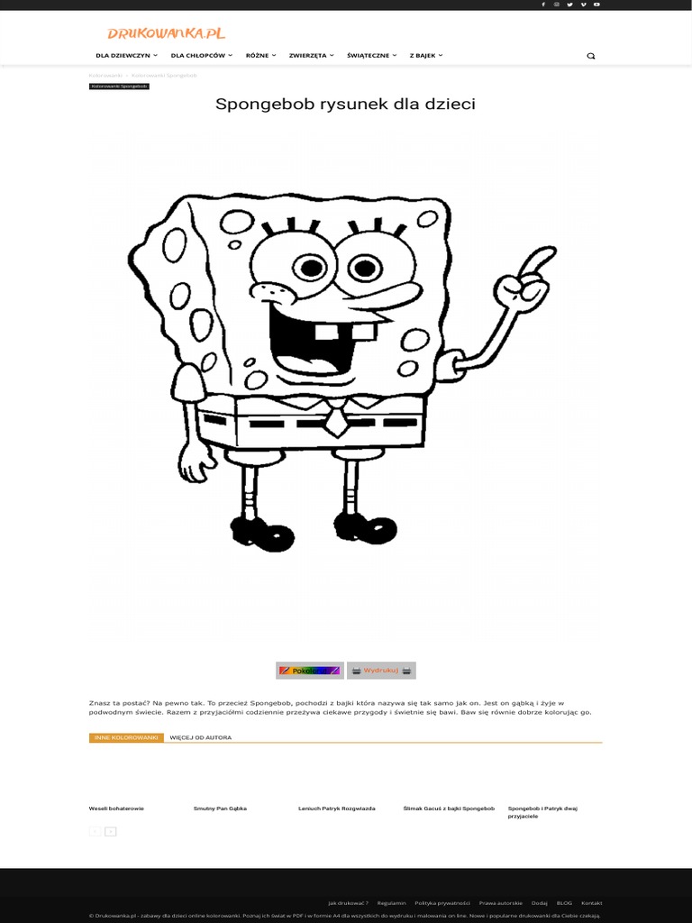 Kolorowanka Spongebob Rysunek Dla Dzieci Do Druku I Online PDF | PDF