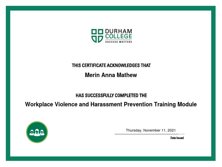 Workplace Violence and Harassment Prevention Certificate | PDF