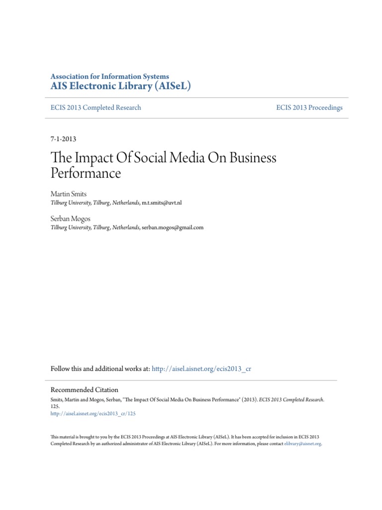 Social Media's Impact on Business Performance | PDF | Web 2.0 ...