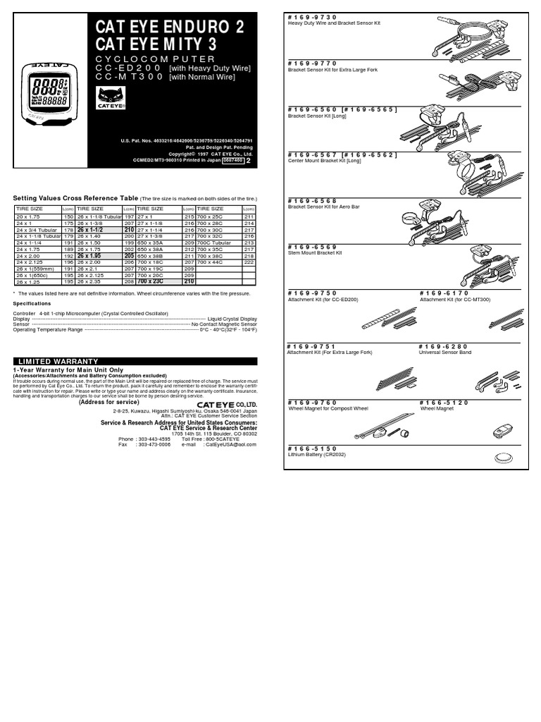 Cateye Enduro 2 (Bike Computer) PDF Clock Speed