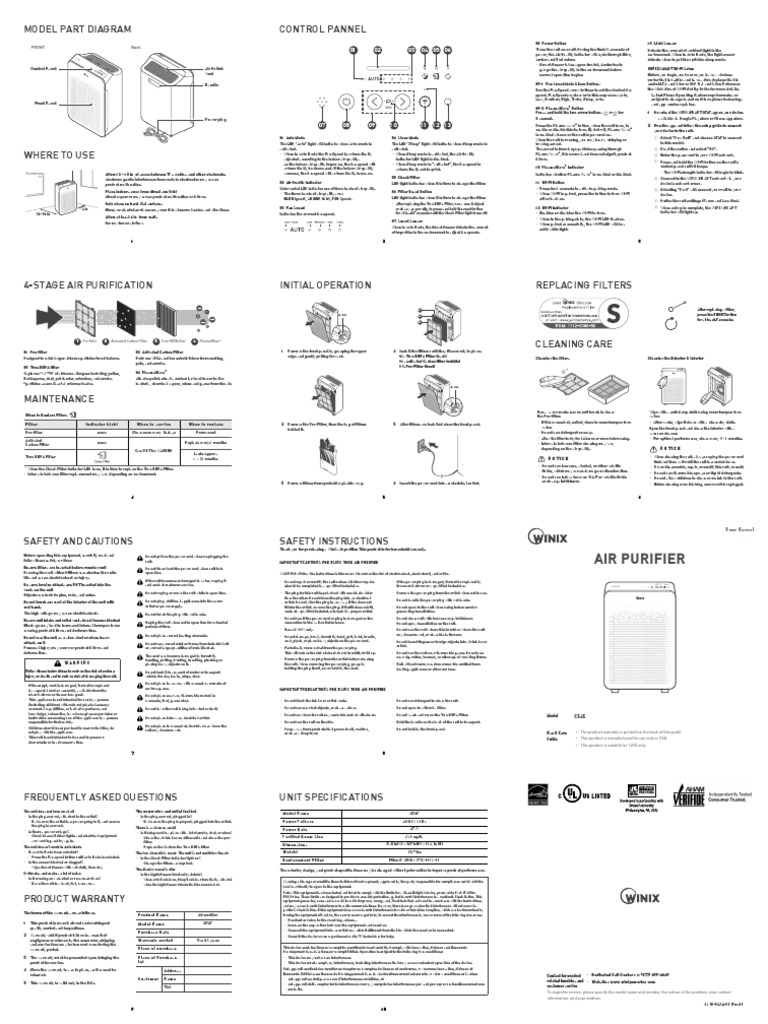 Winix Air Purifier Hepa Filter C545 Manual PDF PDF Ac Power Plugs