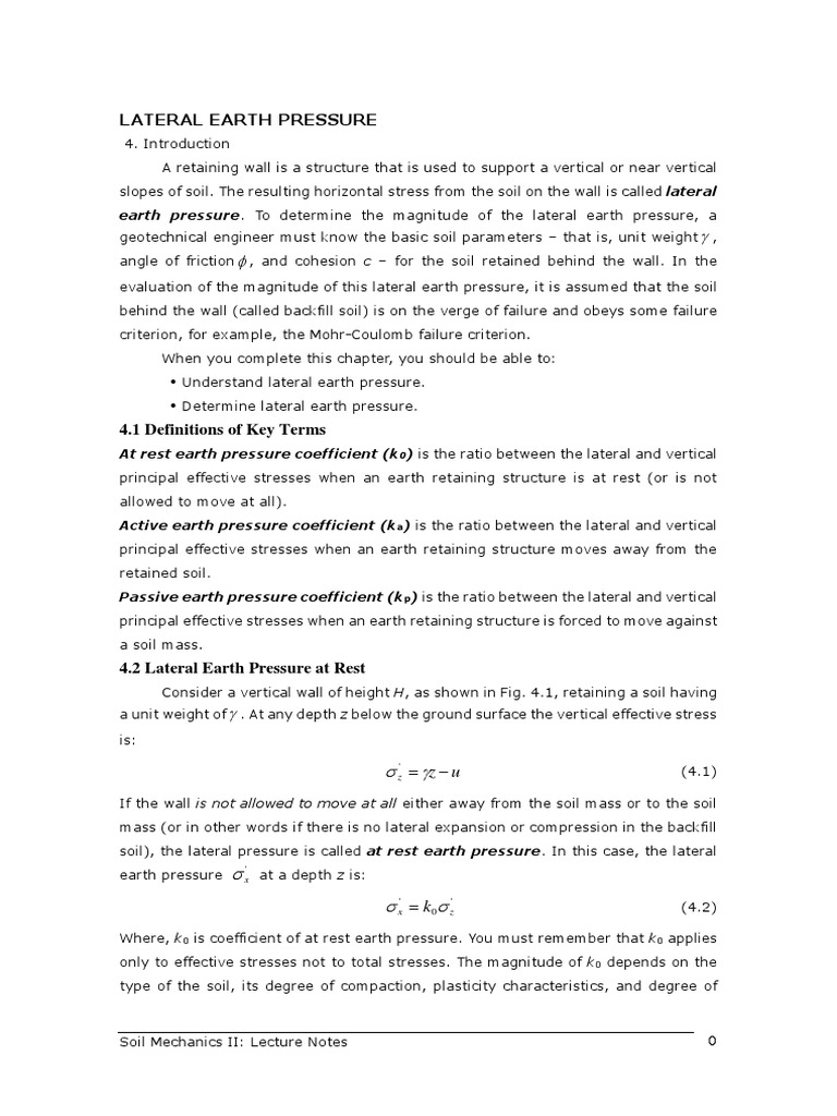 Lateral Earth Pressure PDF | PDF | Civil Engineering | Classical Mechanics
