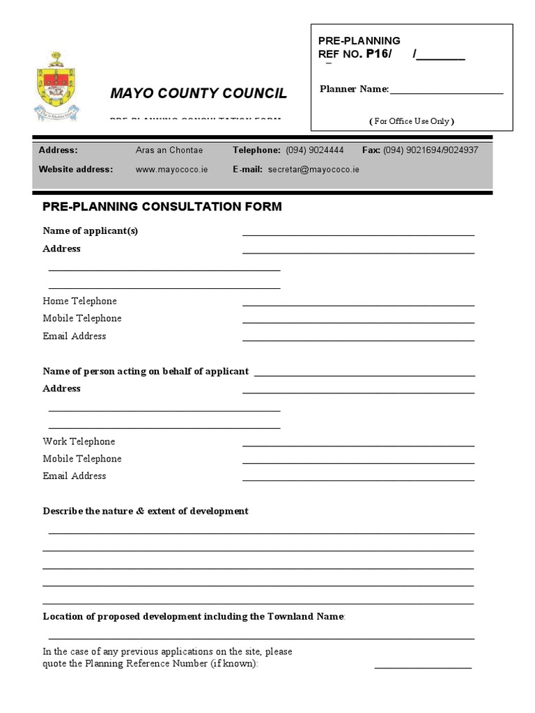 PrePlanning Consultation Guidance for Applicants on Completing a Pre