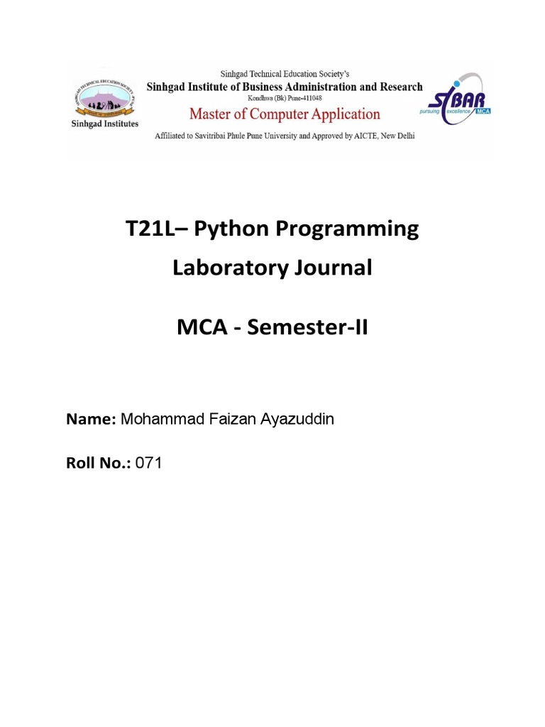 T21L - Python Programming Laboratory Journal MCA - Semester-II | PDF ...