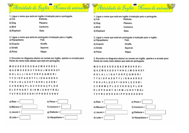 ATIVIDADE DE INGLÊS NOME DOS ANIMAIS pdf41