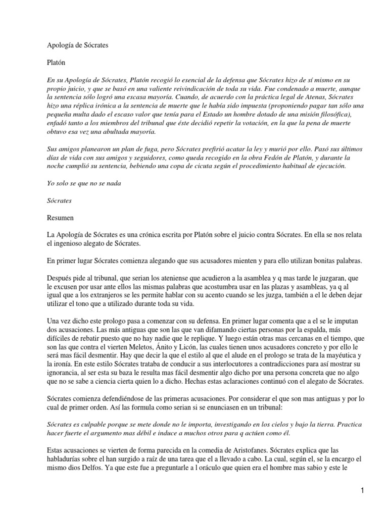 2 - Apología de Sócrates - Resumen y Análisis de La Obra de Platón ...