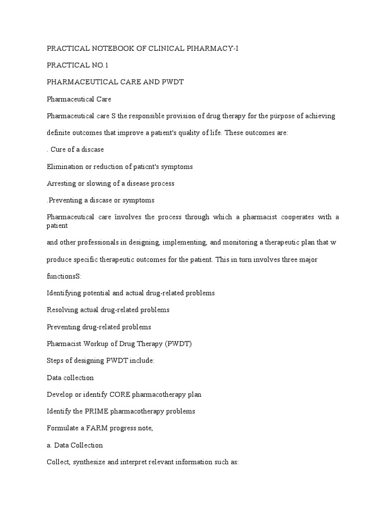 Clinical Pharmacy Manual 1st Assignment PDF Pharmacy Therapy