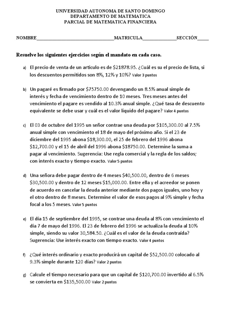 Examen Parcial de Matematica Financiera.2 | PDF