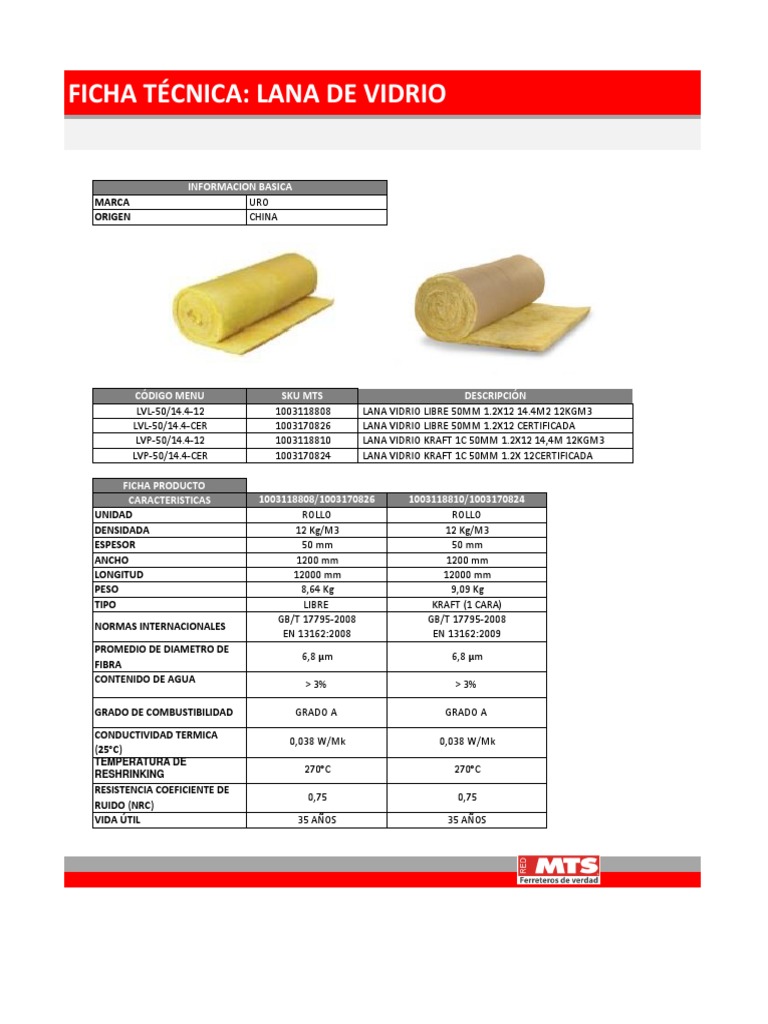 Ficha Técnica de Lana de Vidrio 50mm | PDF | Hogar, jardinería y bricolaje