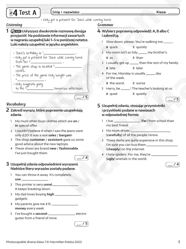 Macmillan Education Macmillan Education 125892 125892: Test A | PDF