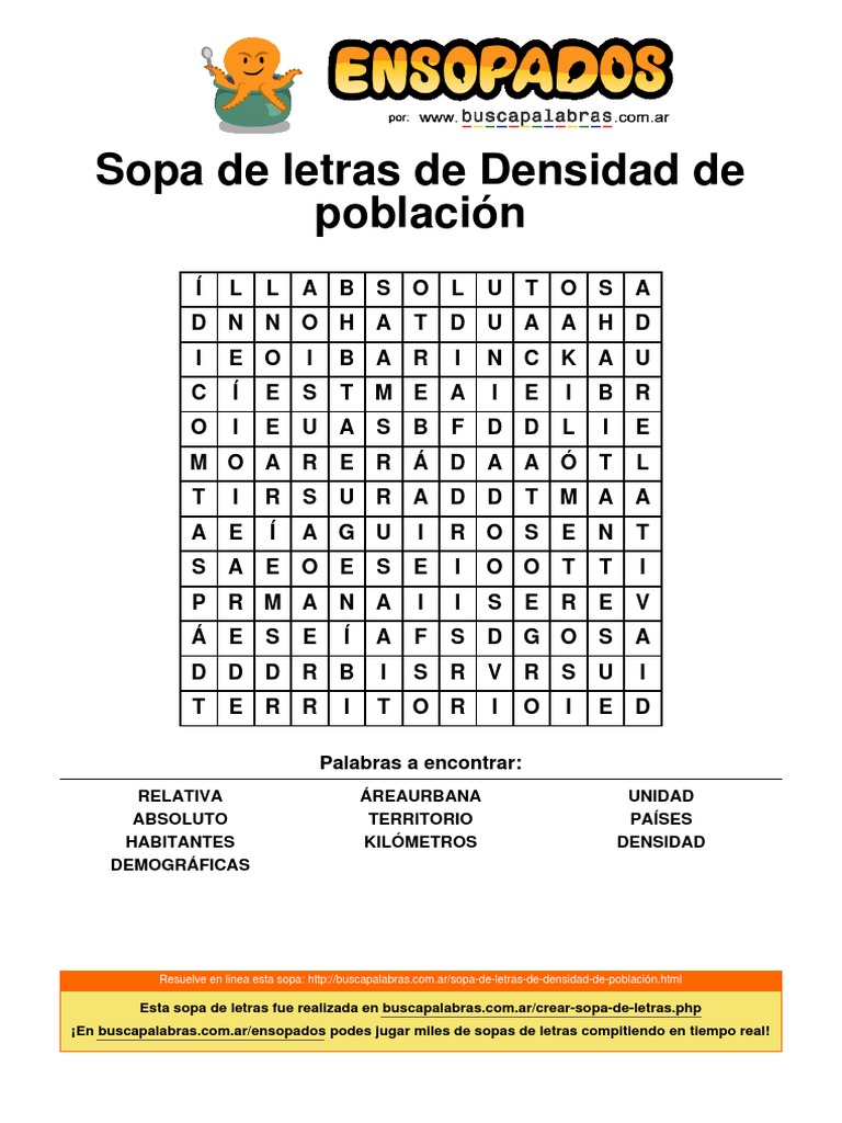 Sopa de Letras de Densidad de Población | PDF