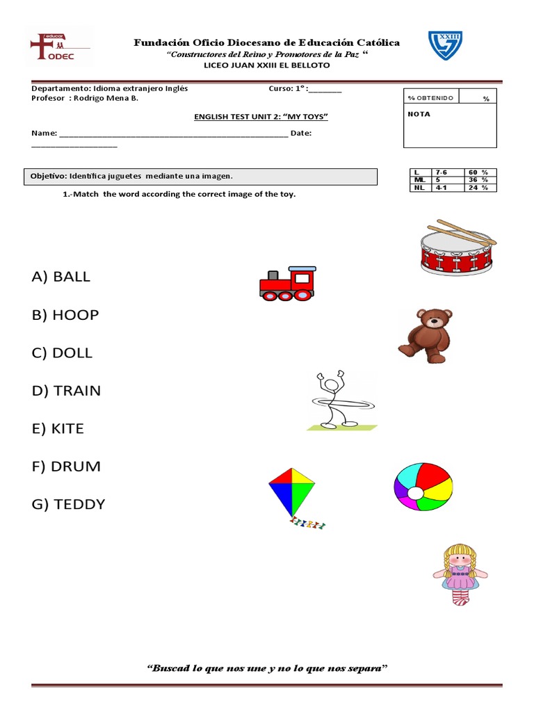 1ro Basico English Test Unit 2 My Toys R2 Pdf