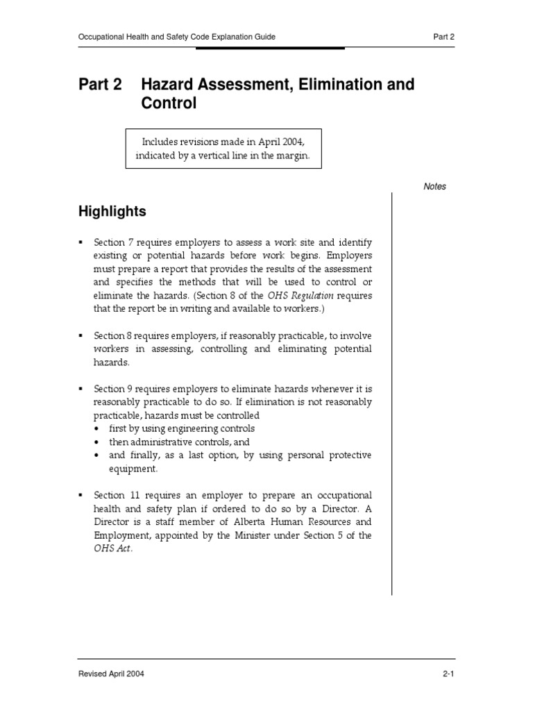 Hazard Assessment and Control A Guide to Conducting Workplace Hazard