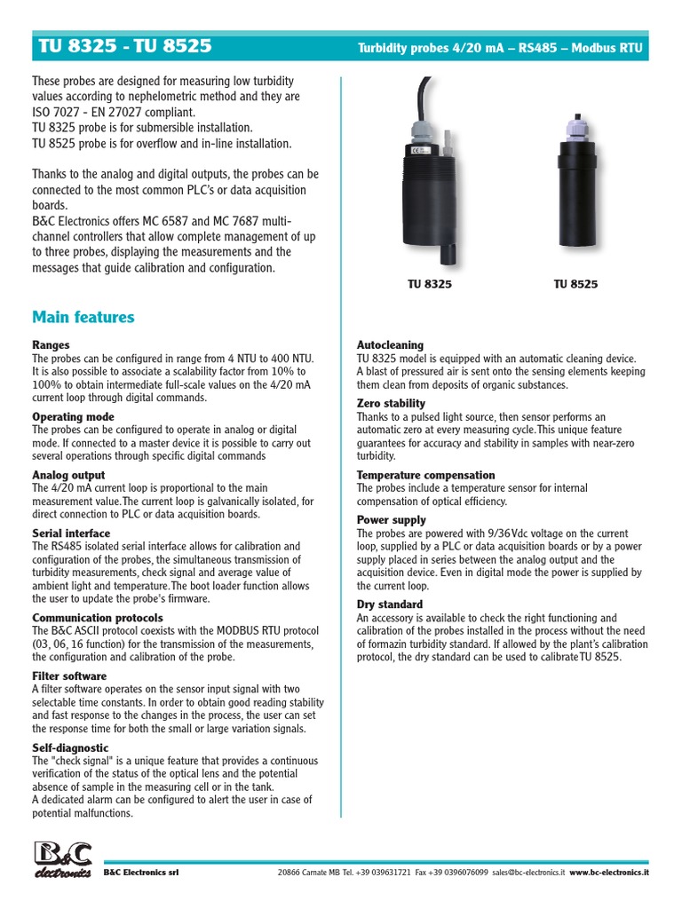 TU 8325/8525 Turbidity Probes Datasheet | PDF | Pipe (Fluid Conveyance ...